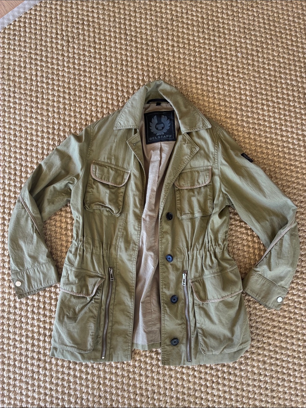Belstaff Olive Green Utility Jacket with Drawstring Waist